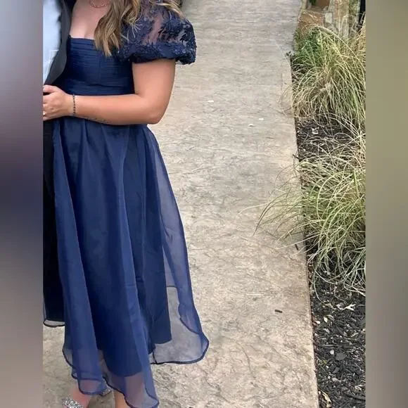 NWOT Lulus Significant Splendor Navy Organza Pleated Puff Sleeve Midi Dr… - Picture 11 of 11